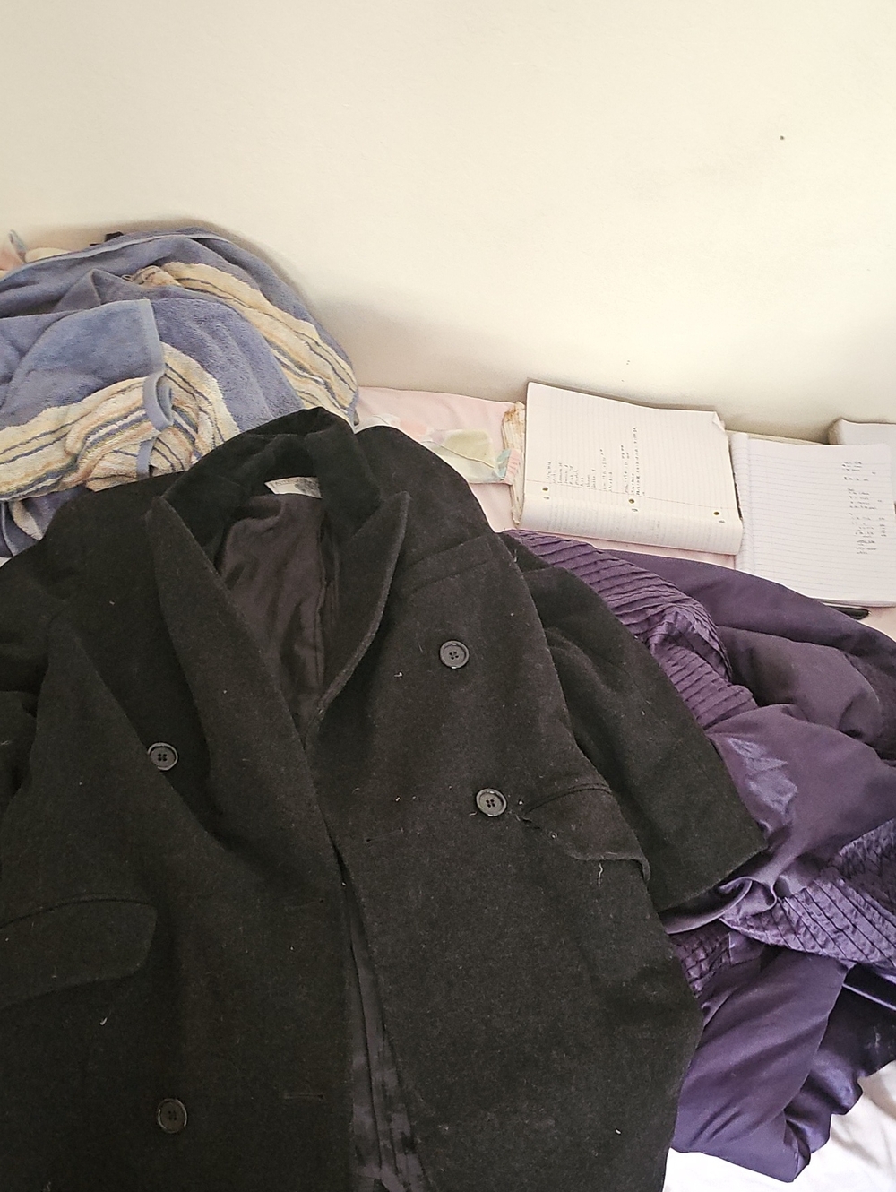 Men's Black Double-Breasted Wool-Blend Pea Coat